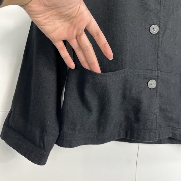 J. Jill Womens XS Linen Blend Button Up Blouse Relaxed Fit Minimalist LS Black - Picture 2 of 10